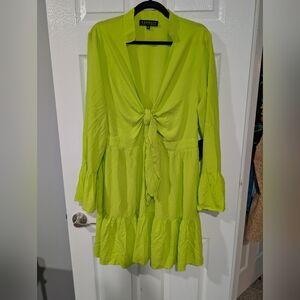 NWOT Eloquii Vibrant Lime Green Tie Front Mini Dress in Size 16